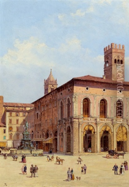 Fontana Nettuno In Bologna Oil Painting - Antonietta Brandeis