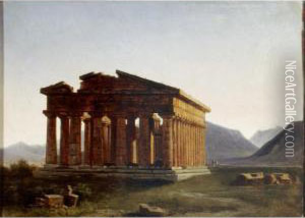A View Of The Temple Of Neptune At Paestum Oil Painting - Antoine Felix Boisselier