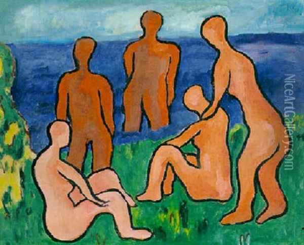 Bathing Nude Oil Painting - Hendrik Nicolaas Werkman