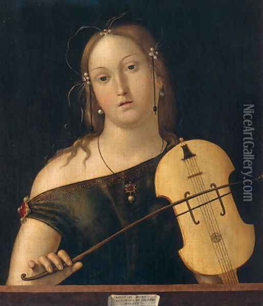 Woman playing the viola Oil Painting - Andrea Solario
