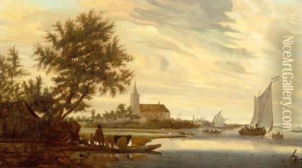 River Landscape Oil Painting - Salomon van Ruysdael