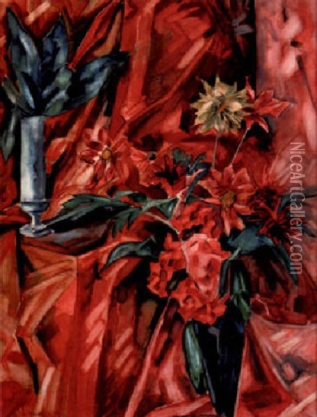 Zwei Vasen Mit Blumen Oil Painting - Heinrich Nauen