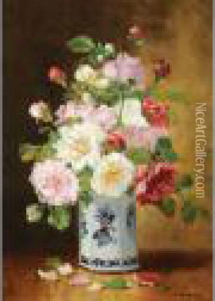 Rosesdans Un Vase Oil Painting - Eugene Henri Cauchois