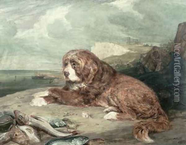 An Old Newfoundland Dog Oil Painting - John Frederick Lewis