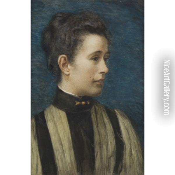 Portrait Of Miss Isla Martin With An Arrow Brooch Oil Painting - Harrington Mann