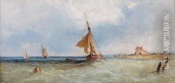 Fishing Boats In A Breeze Oil Painting - James Edwin Meadows