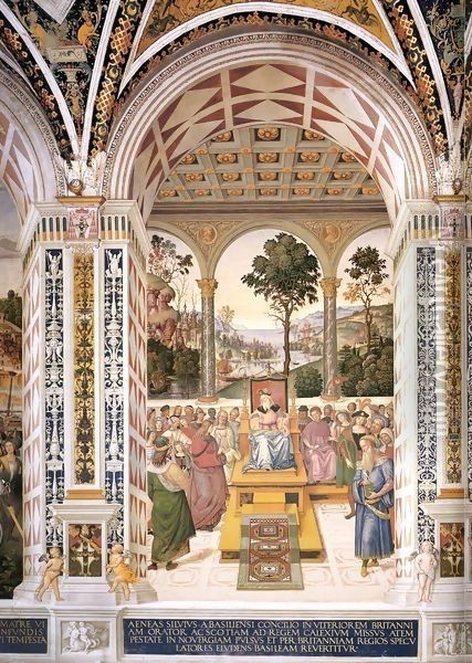No. 2 Enea Piccolomini as an Ambassador to the Court of James I of Scotland Oil Painting - Bernardino di Betto (Pinturicchio)