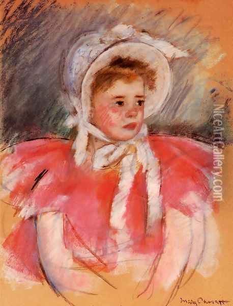 Simone In White Bonnet Seated With Clasped Hands Oil Painting - Mary Cassatt