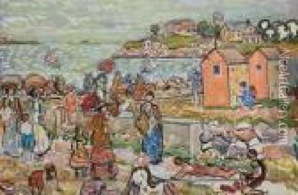 Bathers And Strollers Oil Painting - Maurice Brazil Prendergast