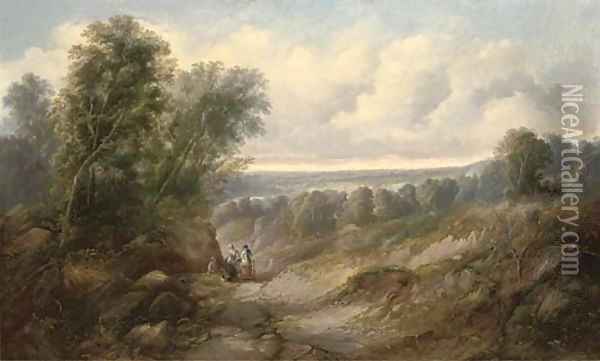 Figures resting in an extensive landscape Oil Painting - Sidney Paget