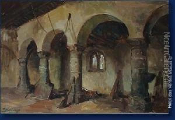 Interieur D'eglise Al'abandon Oil Painting - Georges Bouillon