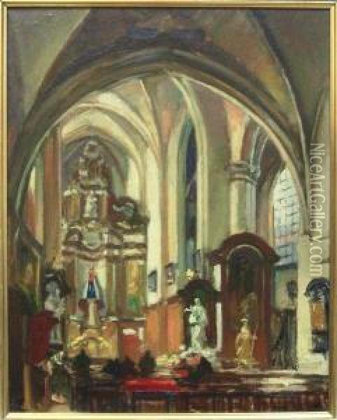 Interieur De L'eglise Saint-nicolas A Bruxelles Oil Painting - Alfred Martin
