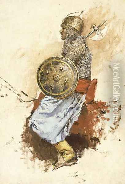 Man in Armor (preparatory sketch for Entering the Mosque) Oil Painting - Edwin Lord Weeks