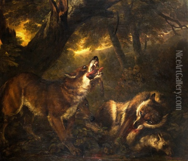 Manada De Lobos Cazando Una Oveja Oil Painting - Philipp Reinagle