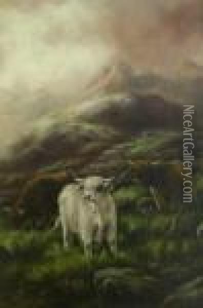 Highland Cattle Oil Painting - Louis Bosworth Hurt