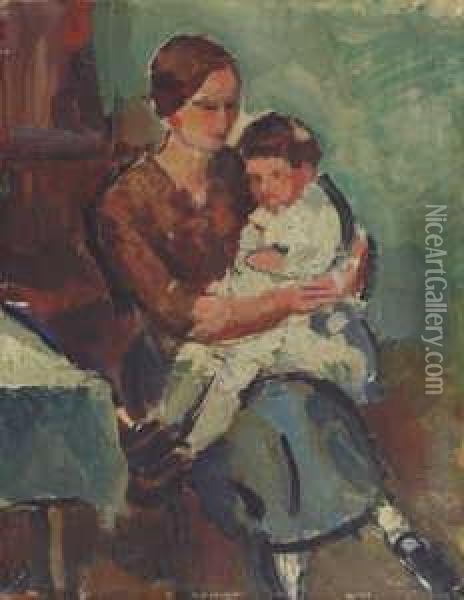 Mutter Mit Kind Auf Dem Schos (des Kunstlers Erste Gattin Mit Sohn Peter) Oil Painting - Anton Faistauer
