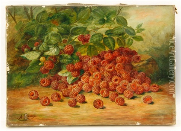 Still Life Of Raspberries Oil Painting - August Laux