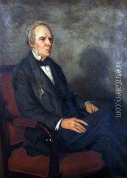 Portrait Of A Seated Gent Wearing Black Suit And Monocle Oil Painting - Charles Napier Kennedy