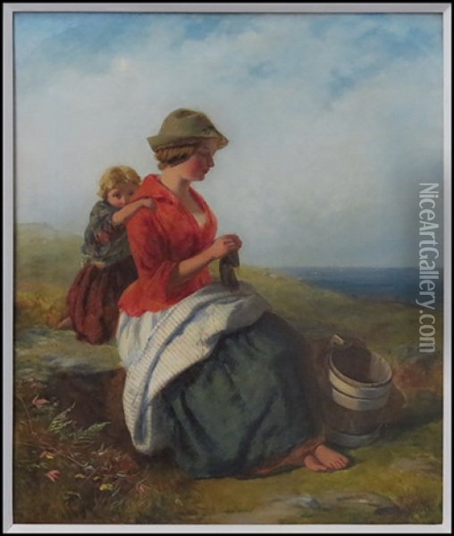 Knitting By The Seaside Oil Painting - John Surtees