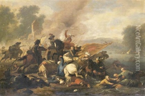 A Battle Scene Oil Painting - Jan van Huchtenburg