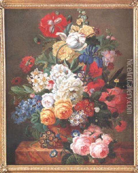 Bouquet De Fleurs Sur Un Entablement Oil Painting - Jan van Os