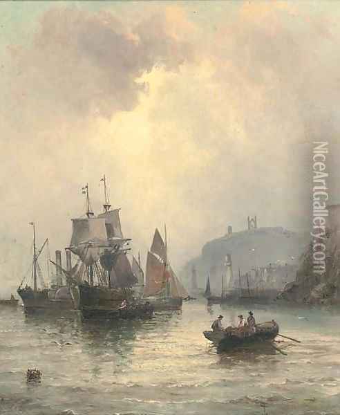 Congestion at the harbour mouth, Whitby Oil Painting - William A. Thornley or Thornbery