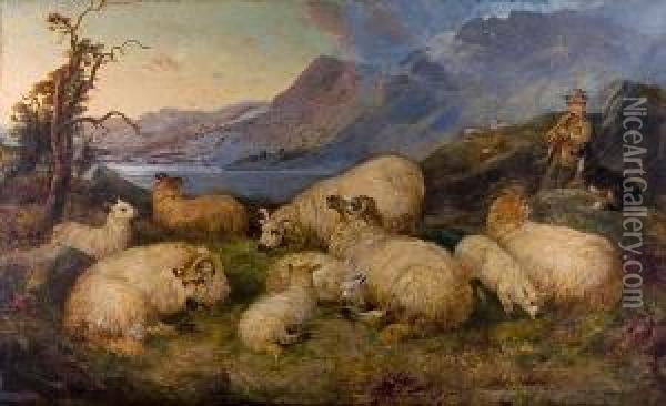 Shepherd Boy With His Flock In Thehighlands Oil Painting - James Charles Morris