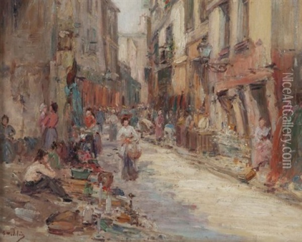 Marche Au Puces, Rue St Oil Painting - Gustave Madelain