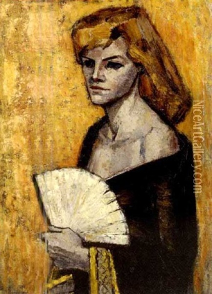 La Femme A L'eventail Oil Painting - Marie Bermond