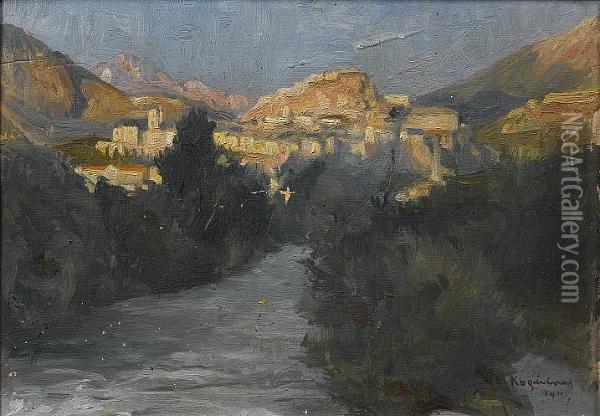 A) View Of Paleokastritsa, Corfu Signed Anddated 'l. Kogevinas/1911' Oil Painting - Lykourgos Lic Kogevinas /
