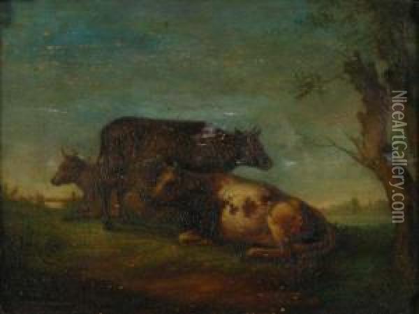 Cows Oil Painting - Josef Rebell