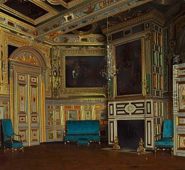A Salon Louis Xiii In The Chateau Fontainebleau Oil Painting - Josef Theodor Hansen