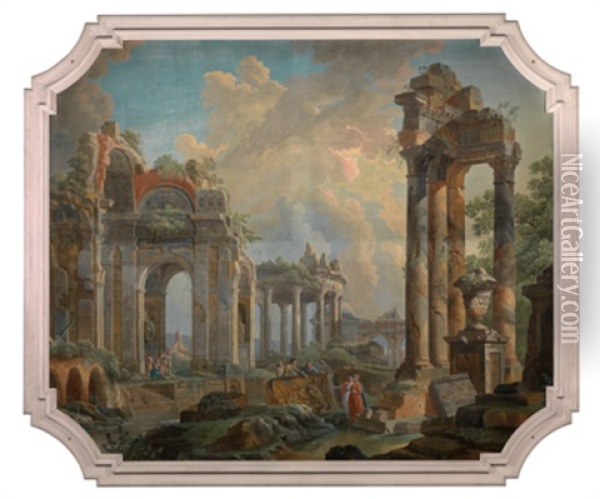 Architekturcapriccio Mit Orientalischen Figuren Oil Painting - Giovanni Paolo Panini