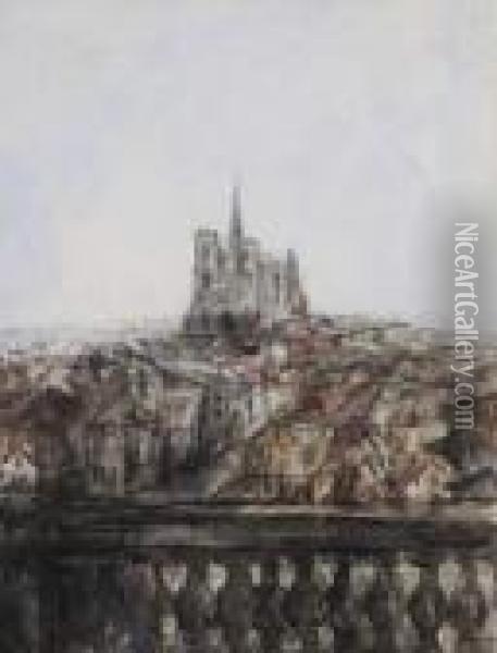 La Cathedrale D'amiens Vue Du Befroi Oil Painting - Pierre Laprade