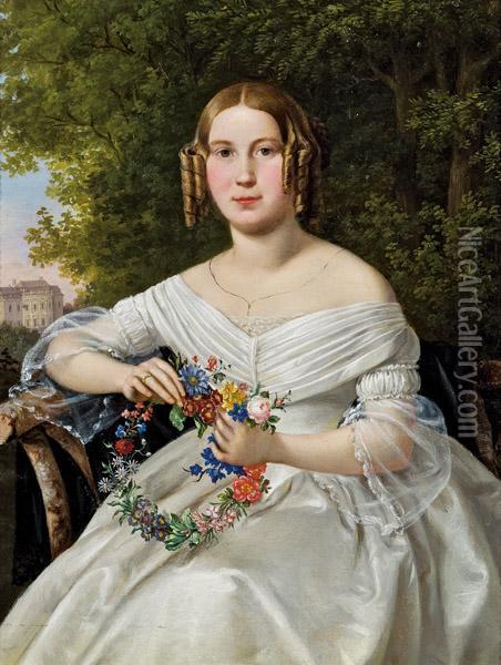 Dame Mit Blumenkranz Oil Painting - Ferdinand Georg Waldmuller
