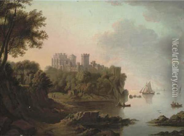 View Of Culzean Castle With Shipping Beyond Oil Painting - Alexander Nasmyth