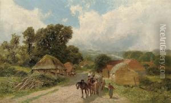 A Surrey Village Oil Painting - James Peel