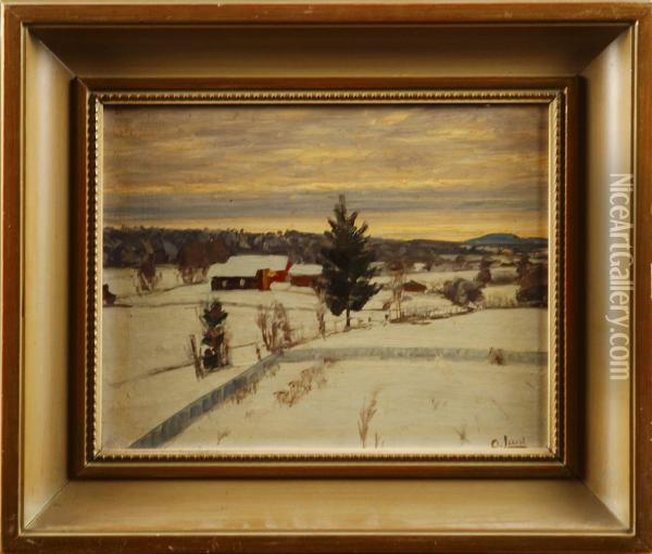 Vinterlandskap Oil Painting - Ole Juul