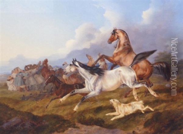 Catching The Horses Oil Painting - Otto Stotz