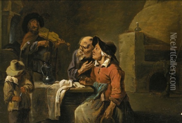 Der Bettelmusikant In Der Bauernstube Oil Painting - Willem van Herp the Elder