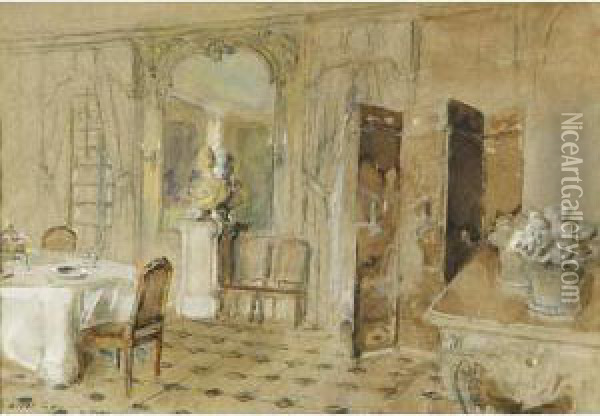 The Screen, Dining Room, Le Brean Oil Painting - Walter Gay
