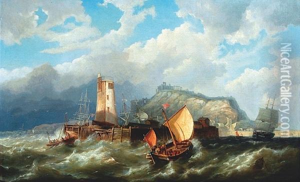 Boats Entering Harbour In The Face Of A Storm Oil Painting - Pieter Christiaan Cornelis Dommersen