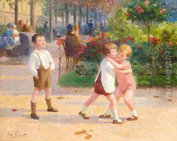 Children in a Park (Enfants au parc) Oil Painting - Victor-Gabriel Gilbert
