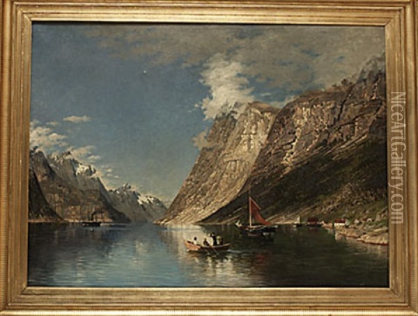 Fjordlandskap Med Sallaskap I Bat Oil Painting - Adelsteen Normann