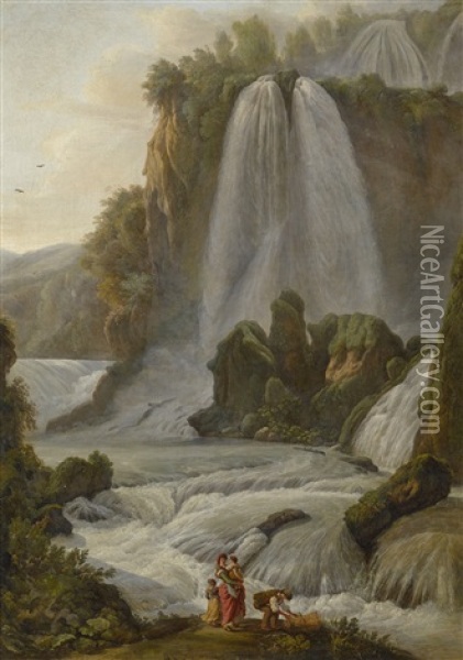 Waterfall At Tivoli Oil Painting - Abraham Louis Rodolphe Ducros