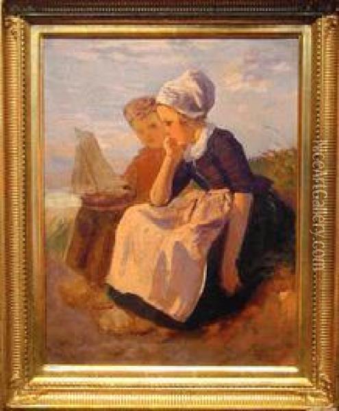 The Toy Sailboat Oil Painting - Edmond Louyot