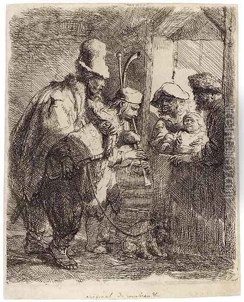 The strolling Musicians Oil Painting - Rembrandt Van Rijn