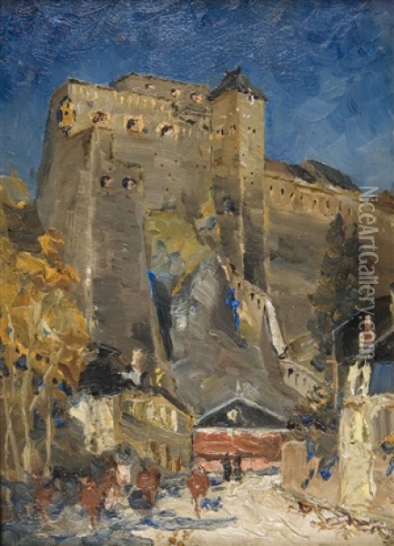 Oldest Tower - Godfreys, Chateau Of Bouillon Oil Painting - Henry Sandham