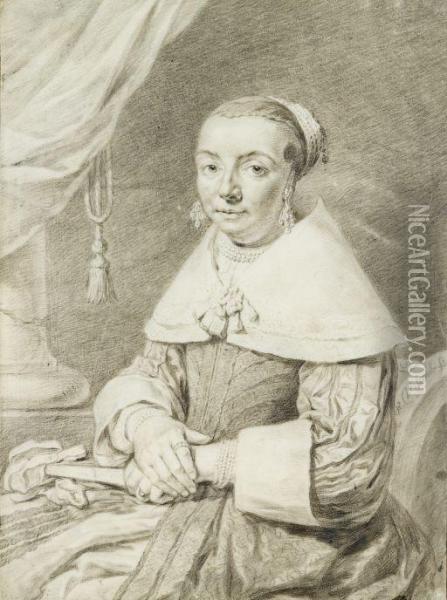Portrait Of A Seated Lady Oil Painting - Cornelis De Visscher