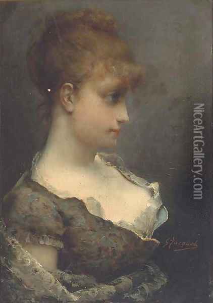 A young beauty in contemplation Oil Painting - Gustave Jean Jacquet
